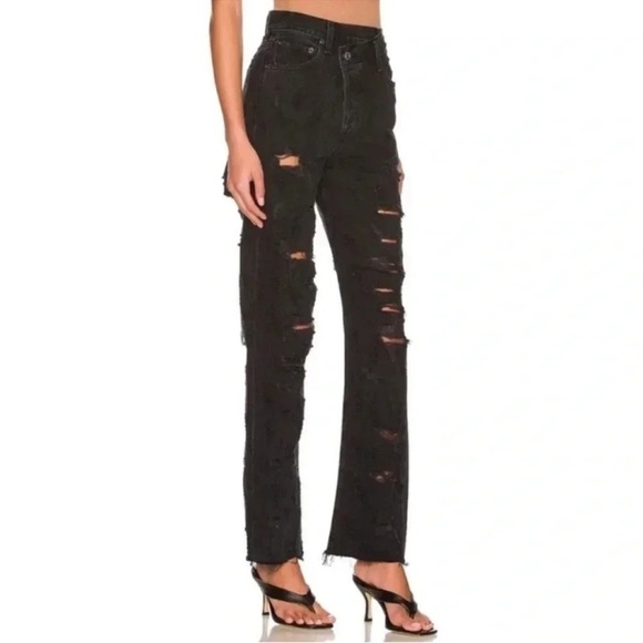 NWT AGOLDE Criss Cross Straight Jeans High Rise Denim Black Feverish 32 - Picture 3 of 15